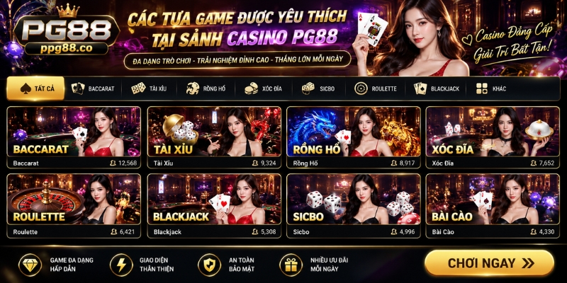 Các tựa game được yêu thích tại sảnh casino PG88