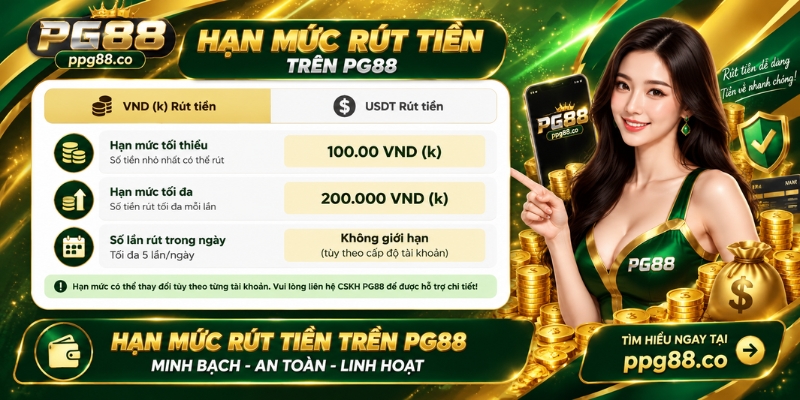 Hạn mức rút tiền trên PG88