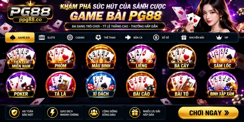 Khám phá sức hút của sảnh cược Game Bài PG88