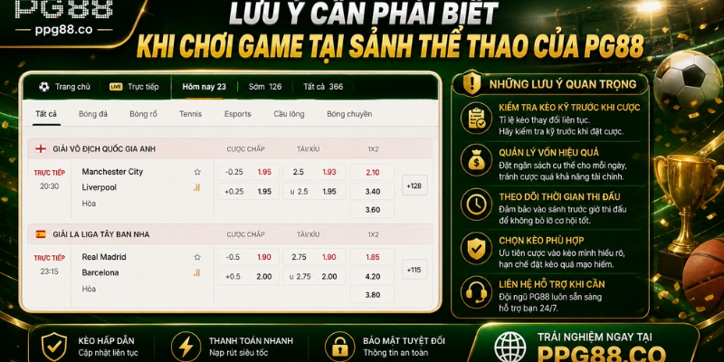 Lưu ý cần phải biết khi chơi game tại sảnh thể thao của PG88